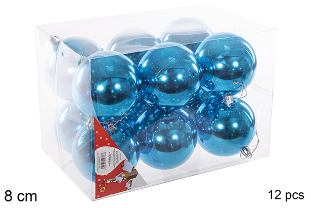 Pack 12 bolas turquesas brilhantes 8 cm