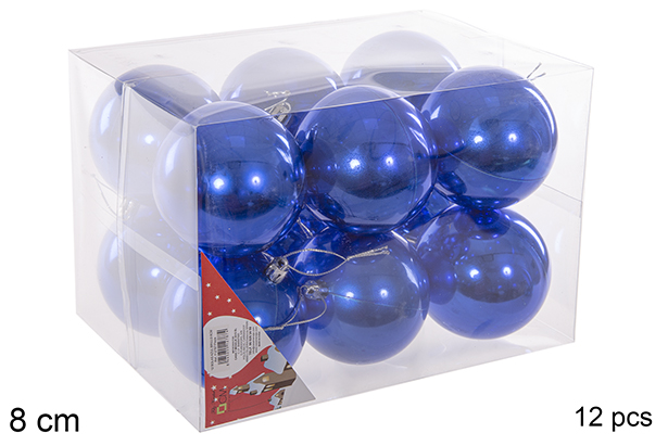 Pack 12 bolas azuis brilhantes 8 cm