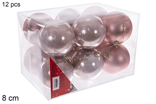 Pack 12 bolas oro rosa brillo/mate 8 cm