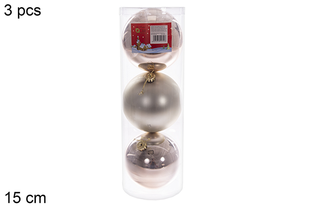 Pack 3 boules champagne brillantes/mates 15 cm