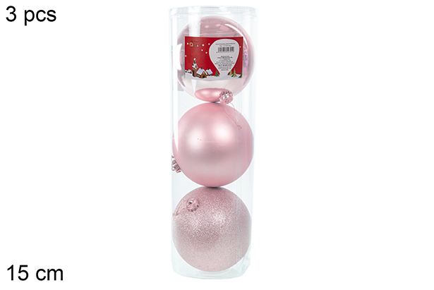 Pack 3 bolas oro rosa brillo/mate/purpurina 15 cm