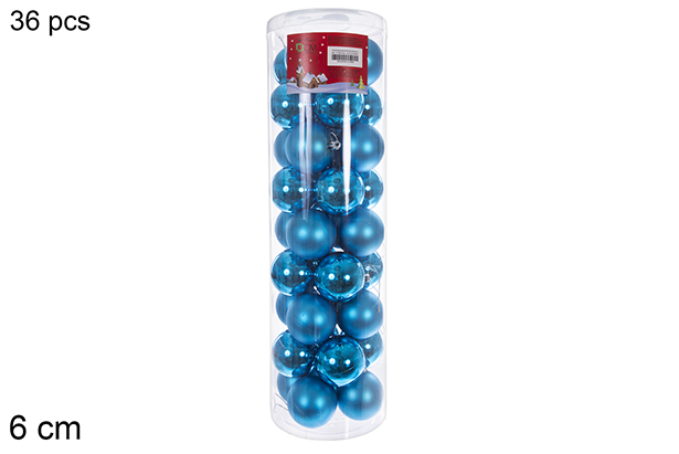 Pack 36 bolas turquesa brillo/mate cilindro 6 cm