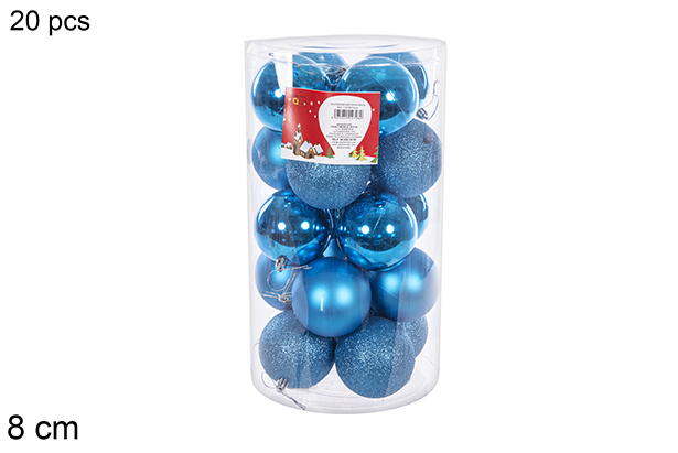 Pack 20 shiny/matte/glitter turquoise bauble cylinder 8 cm