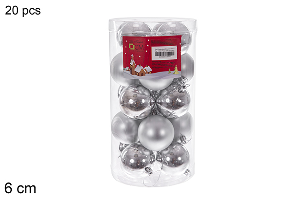 Pack 20 bolas plata brillo/mate cilindro 6 cm