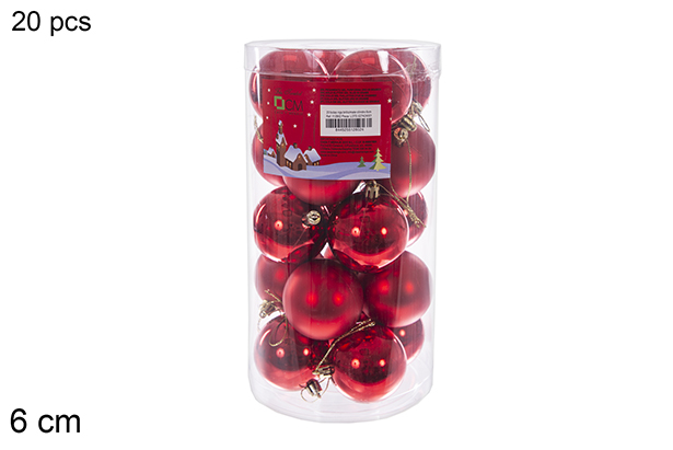 Pack 20 bolas roja brillo/mate cilindro 6 cm