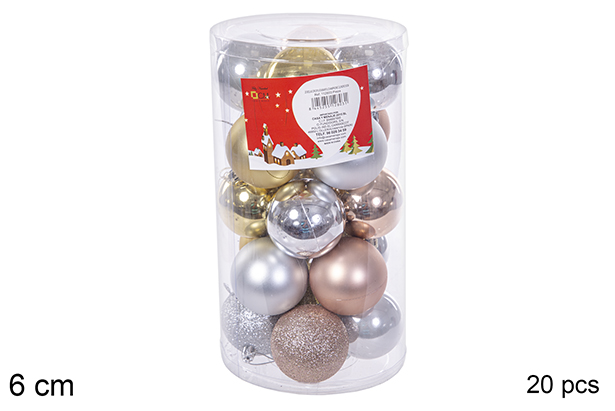 Pack 20 bolas ouro/prata/marfim/champanhe cilindro 6 cm