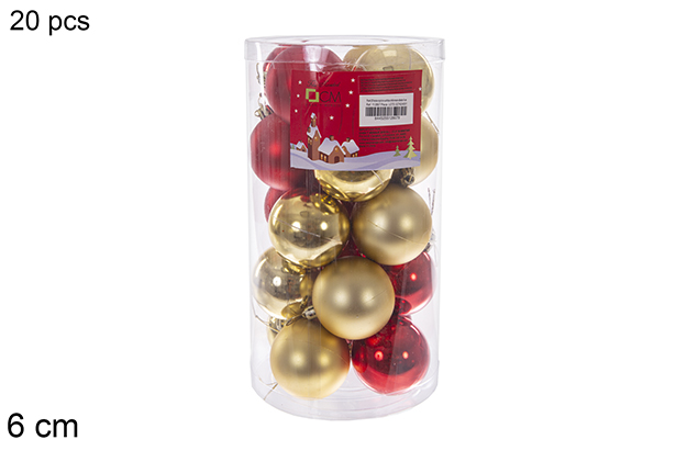 Pack 20 bolas vermelhas/ouro brilhantes/foscas sortidas cilindro 6 cm