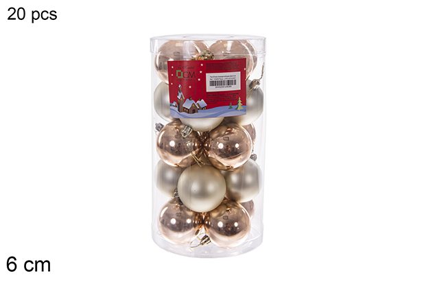 Pack 20 shiny/matte champagne bauble cylinder 6 cm
