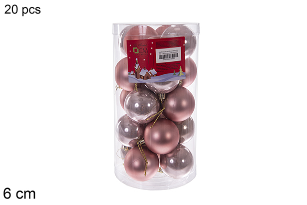 Pack 20 shiny/matte rose gold bauble cylinder 6 cm