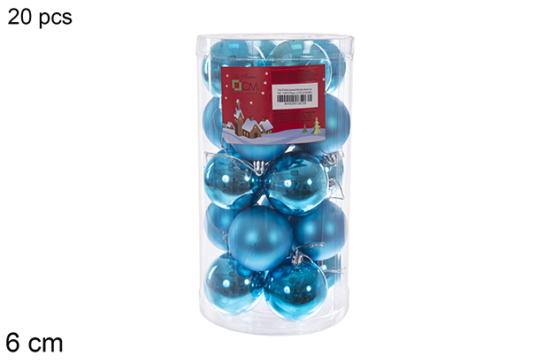 Pack 20 shiny/matte turquoise bauble cylinder 6 cm