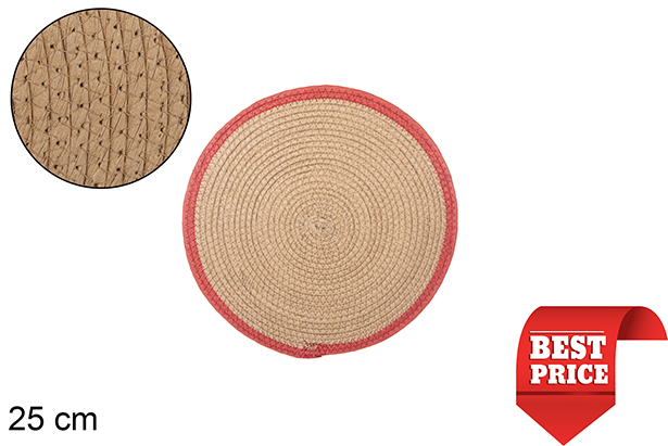 [114164] Dessous de plat corde naturel/rouge 25 cm