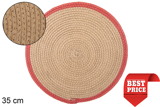 [114172] Dessous de plat en corde de papier naturel/rouge 35 cm