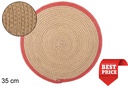 Dessous de plat en corde de papier naturel/rouge 35 cm