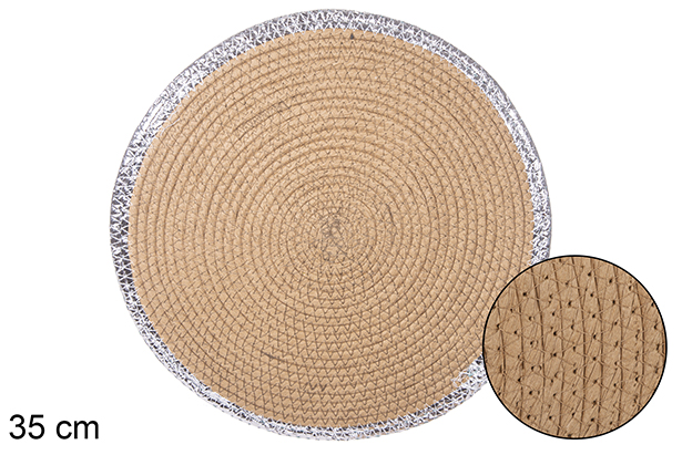 Dessous de plat en corde de papier naturel/argenté 35 cm