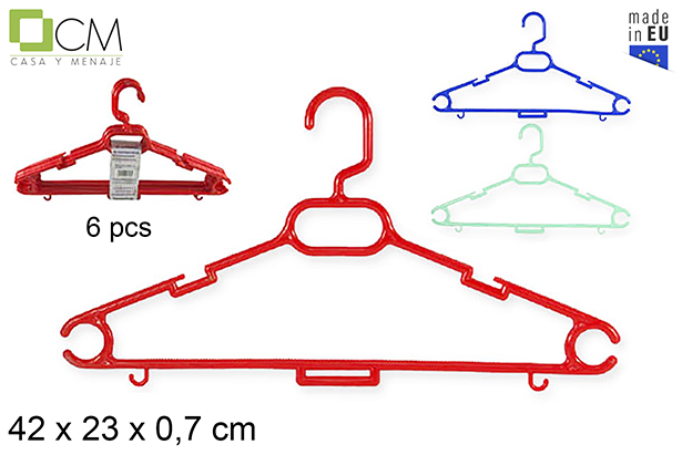 [103050] Pack 6 cabides de plástico cores diversas