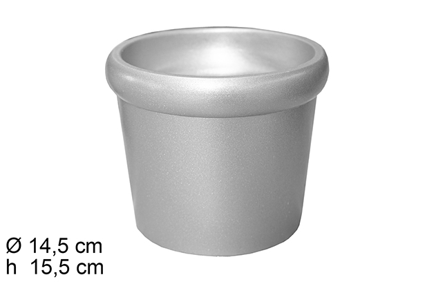 Silver cement planter with rim 14,5x15,5 cm