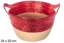 Cesta cuerda papel natural/rojo brillo con asa 34x20 cm