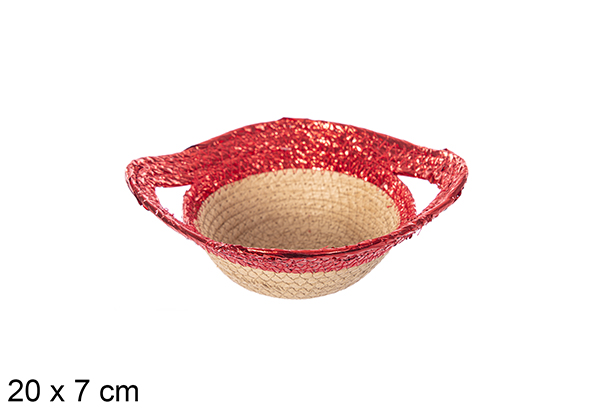 Natural/red gloss paper rope basket with handle 20x7 cm