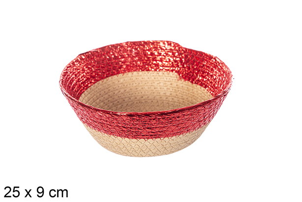 Natural/red glitter paper rope basket 25x9 cm