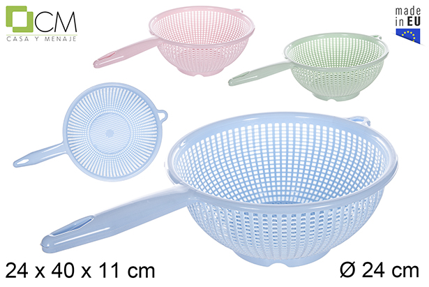 Plastic vegetable drainer with handle pastel colors 24 cm