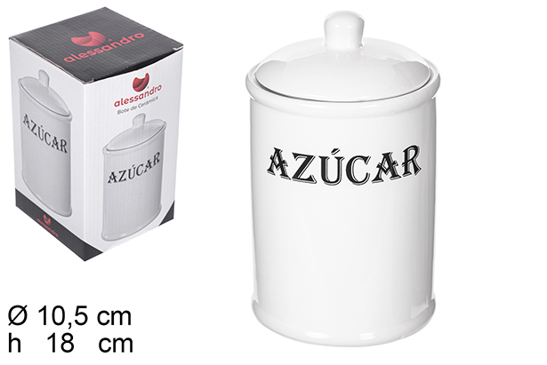 Bote cocina con tapa cerámica blanca letrero azúcar
