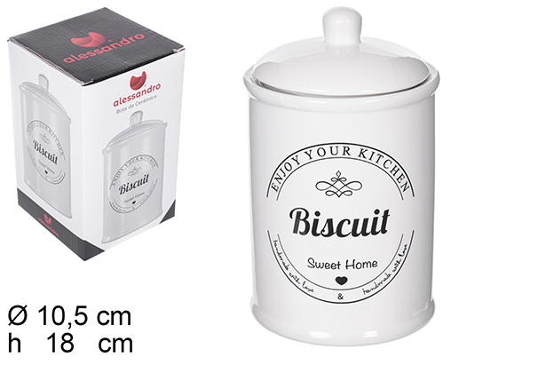 Barattolo da cucina con coperchio in ceramica bianca Biscuit