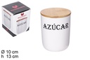 Frasco de cozinha de cerâmica branca com tampa de bambu azúcar