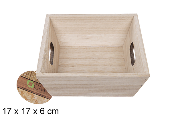 Coffret carré en bois naturel 17 cm