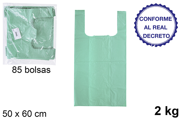 Bolsa camiseta verde reciclable 2 kg 50x60 cm