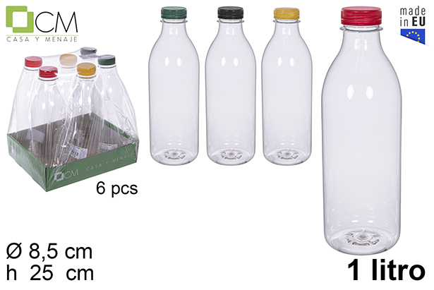 Botella plástico leche/zumo PET transparente 1 l.