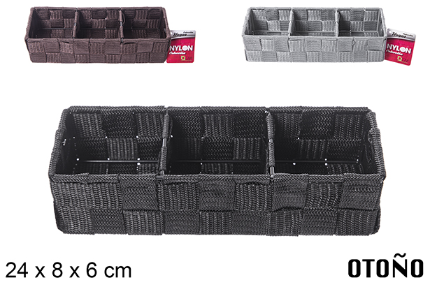Panier en nylon avec 3 séparateurs couleurs assorties 24x8 cm
