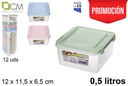 Squared lunch box with pastel colors lid 0,5 l.