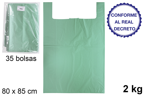 Bolsa camiseta verde reciclable 2 kg 80x85 cm