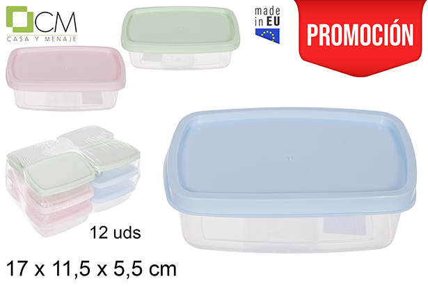 [114398] Fiambrera rectangular tapa colores pastel 17x11 cm