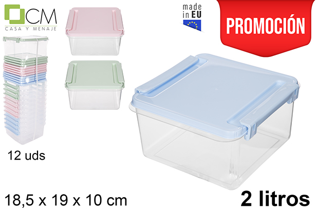 [114235] Lancheira quadrada com tampa cores pastel 2 l.