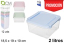 Lancheira quadrada com tampa cores pastel 2 l.