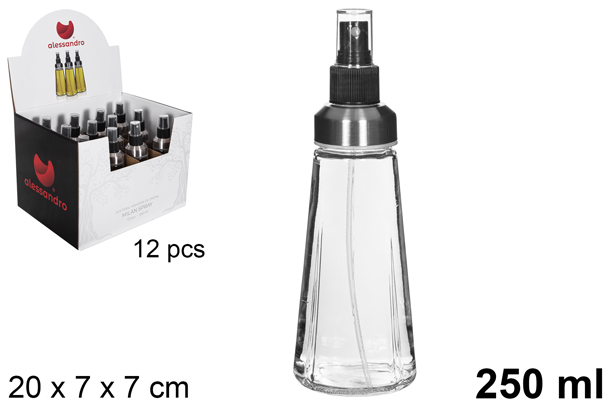 [110797] Bottiglia olio tonda Milano in vetro con tappo spray 250 ml