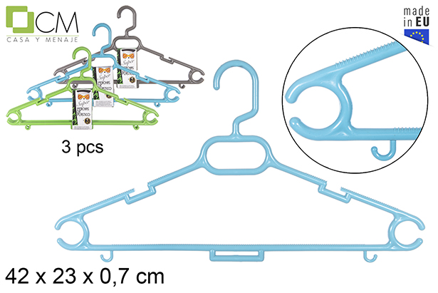 Pack 3 super cintres en plastique couleurs assorties