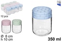 Frasco de vidro com tampa de vime tons pastel 350 ml