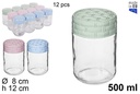 Glass jar with rattan lid pastel colors 500 ml