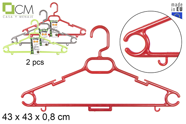[112134] Pack 2 super cintres en plastique couleurs assorties
