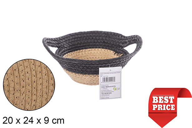 Natural/black papel woven basket with hanger 20 cm