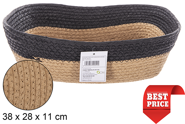 [112451] Cestino rettangolare in corda carta naturale/nera 38x28 cm