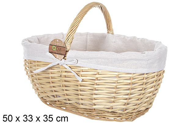 [112872] Cesta oval de vime com alça de mel e tecido 50x33 cm