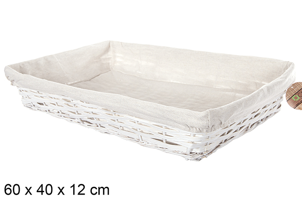 White rectangular wicker basket with fabric 60x40 cm