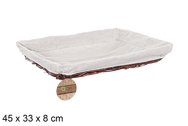 [112900] Cesto rettangolare in vimini mogano con tessuto 45x33 cm