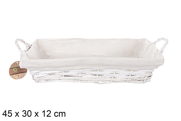 [112904] Cesta mimbre rectangular con asas color blanco con tela 45x30 cm