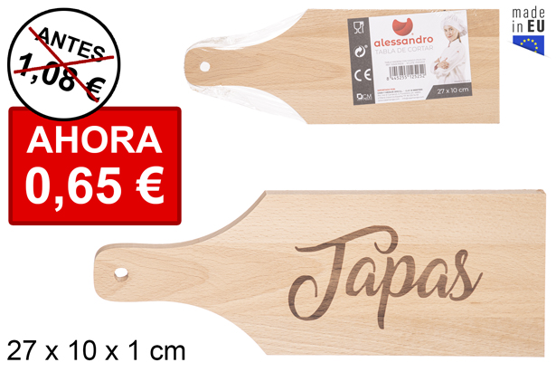 Tabla madera con mango decorado Tapas 27x10 cm