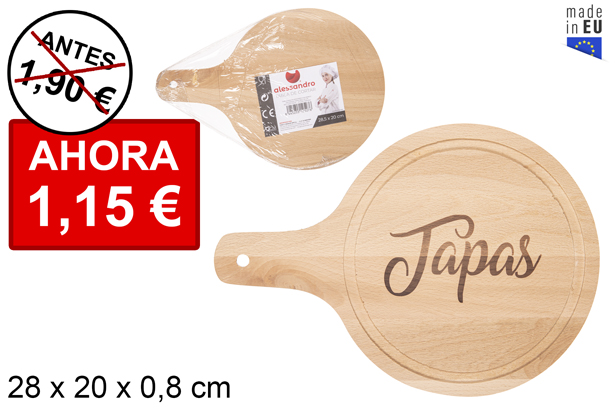 Tabla madera redonda con mango decorada Tapas 28x20 cm
