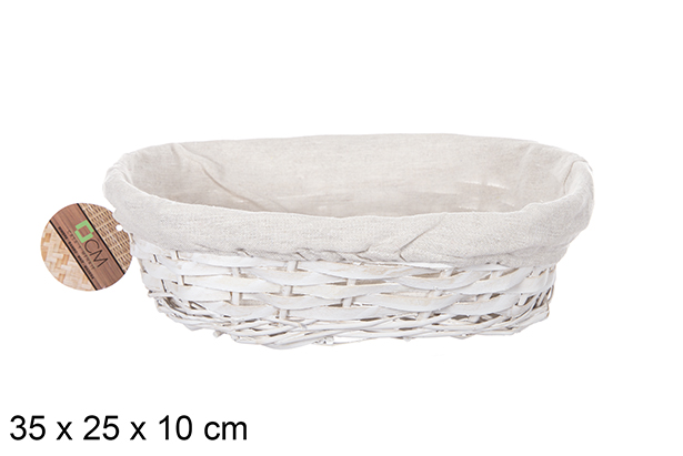 Cesto ovale in vimini bianco con tessuto 35x25 cm